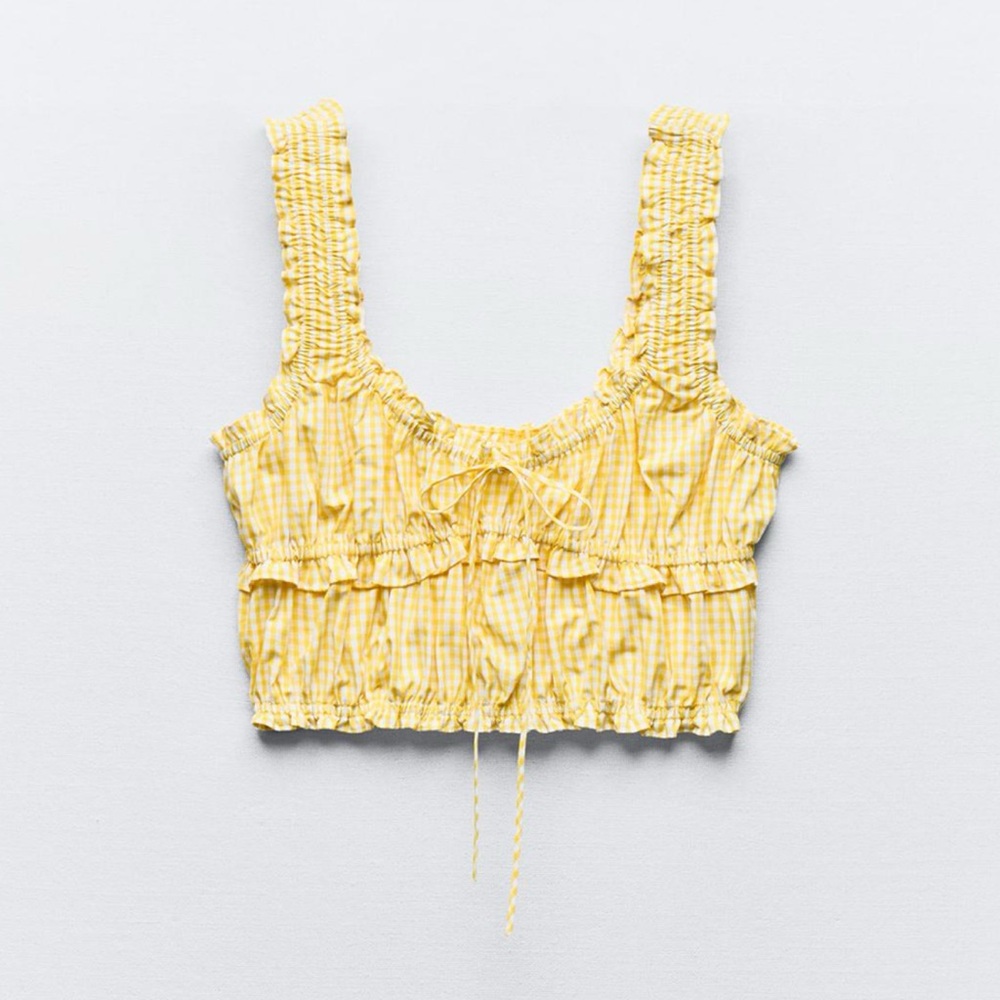 NEW ZARA Zara Yellow Checkered Ruffle Crop Top
